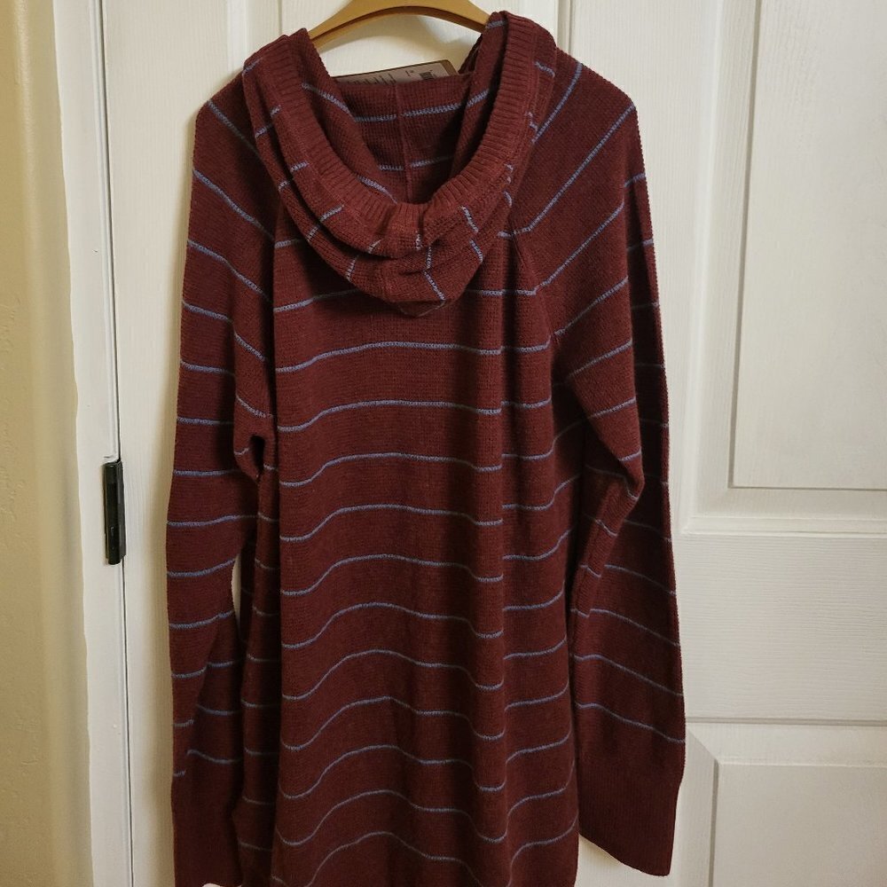 Prana Women's Milani Striped Tunic Hoodie Maroon Stripe Size Medium NWT - Picture 6 of 10